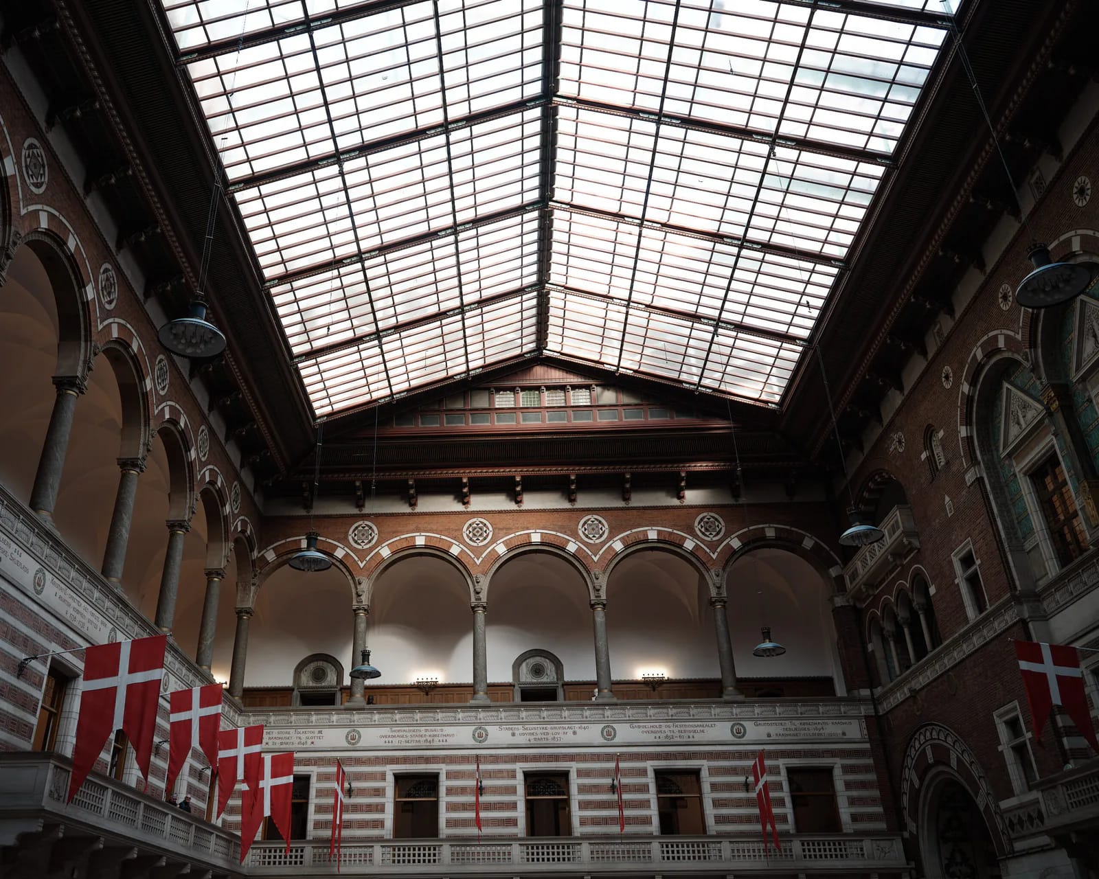 Historic atrium and architecture inside Copenhagen City Hall