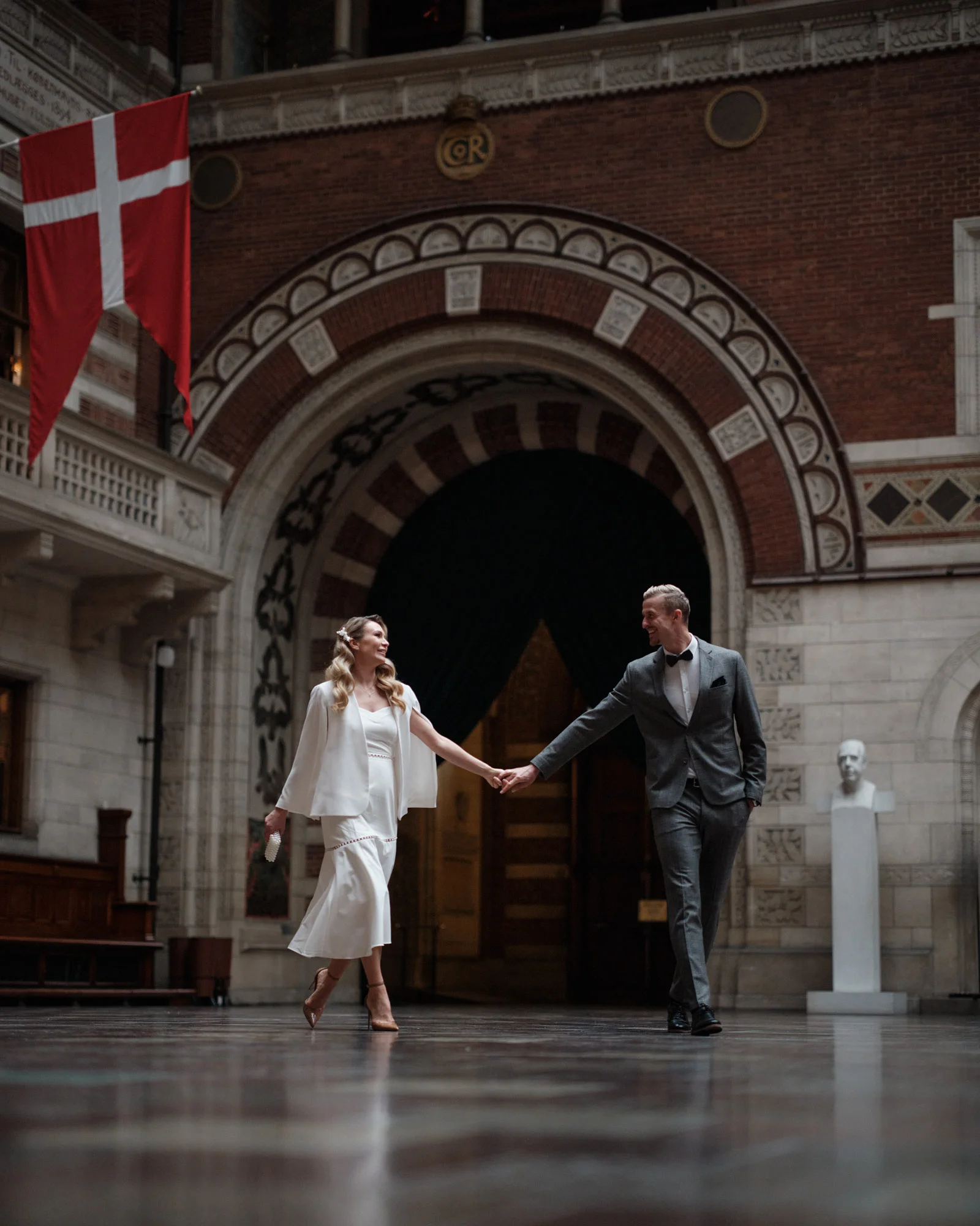 Wedding portrait inside Copenhagen City Hall