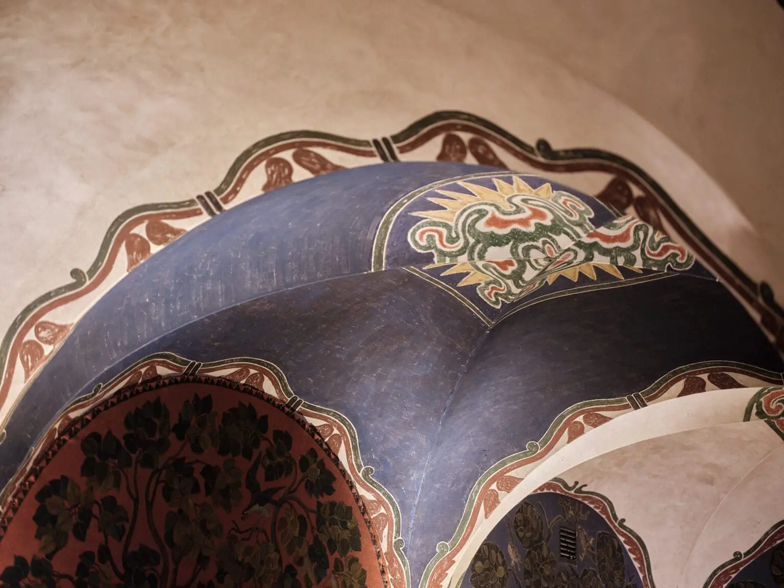 Ornate ceiling fresco at Copenhagen City Hall, reflecting the grandeur of Nordic design.